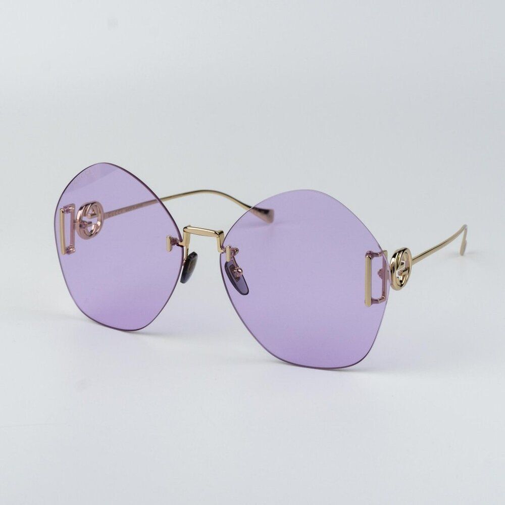 Gucci Women Sunglasses Gold Chain Violet Round GG1203S 001 NEW AUTHENTIC